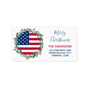 American Flag Patriotic Kerstmis Return Address Etiket