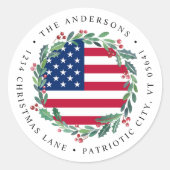 American Flag Patriotic Kerstmis Return Address Ronde Sticker (Voorkant)