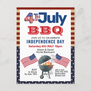 American Flag Patriotic op 4 juli BBQ Invitation Briefkaart