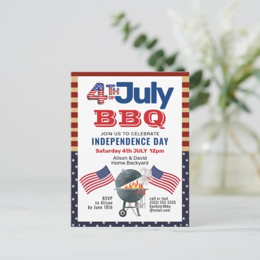 American Flag Patriotic op 4 juli BBQ Invitation Briefkaart (Staand voorkant)