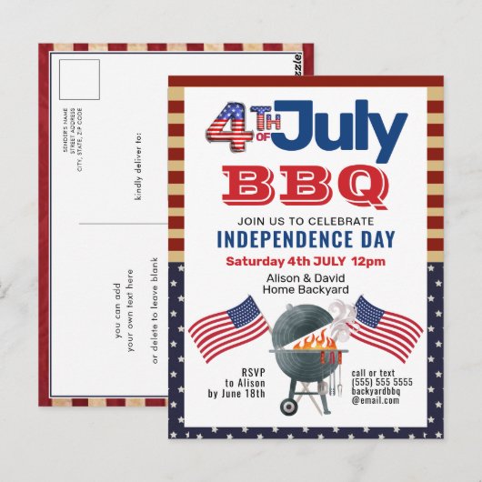 American Flag Patriotic op 4 juli BBQ Invitation Briefkaart (Voorkant / Achterkant)