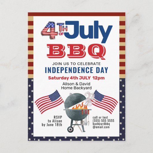 American Flag Patriotic op 4 juli BBQ Invitation Briefkaart (Voorkant)