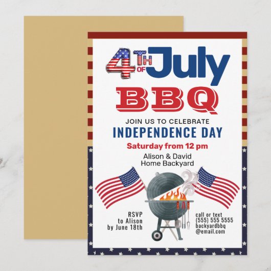 American Flag Patriotic op 4 juli BBQ Invitation Feestdagenkaart (Voorkant / Achterkant)