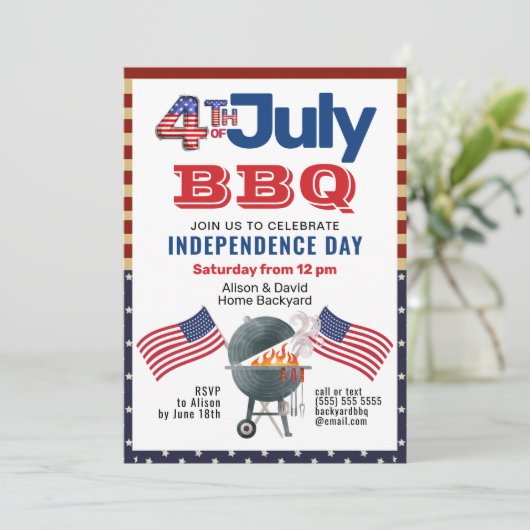 American Flag Patriotic op 4 juli BBQ Invitation Feestdagenkaart (Staand voorkant)