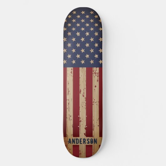 American Flag Patriotic Personalized Rustic Wood Persoonlijk Skateboard (Voorkant)
