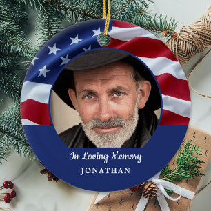 American Flag Patriotic Photo Memorial Keramisch Ornament