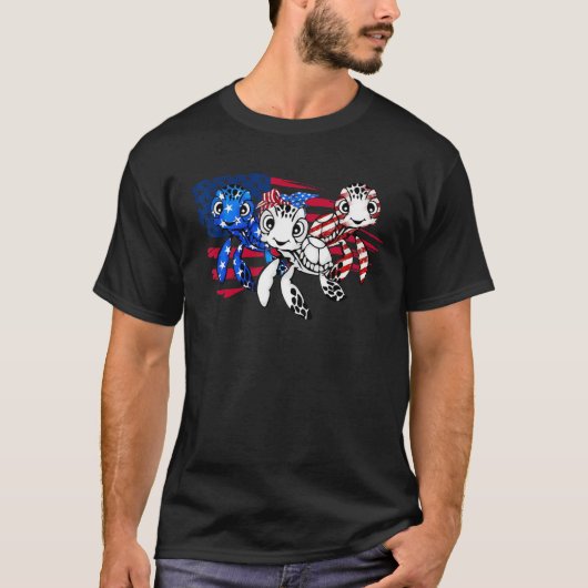 American Flag Patriotic Turtle  USA Flag 4th Of Ju T-shirt (Voorkant)