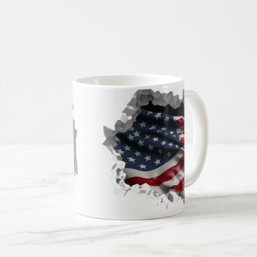 American Flag Patriotic USA Broken Wall Effect Koffiemok (Voorkant rechts)