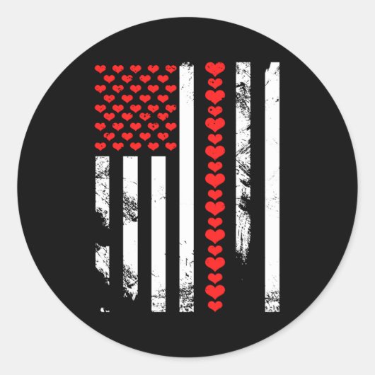 American Flag Patriotic Valentines Day Clic He Ronde Sticker (Voorkant)