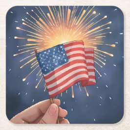 American Flag Patriotic Watercolor Painting  Kartonnen Onderzetters