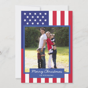 American Flag Patriottische Kerstmis Familiefoto Feestdagenkaart