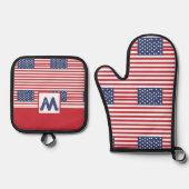 American Flag Pattern 4th of Juli Gepersonaliseerd Ovenwant & Pannenlap Set (Voorkant)