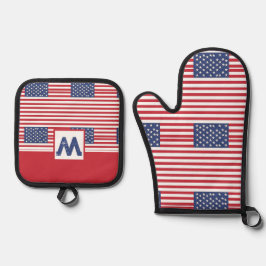 American Flag Pattern 4th of Juli Gepersonaliseerd Ovenwant & Pannenlap Set