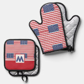 American Flag Pattern 4th of Juli Gepersonaliseerd Ovenwant & Pannenlap Set (Voorkant / Achterkant)