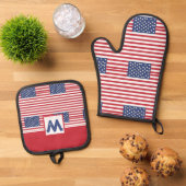 American Flag Pattern 4th of Juli Gepersonaliseerd Ovenwant & Pannenlap Set (Top down)