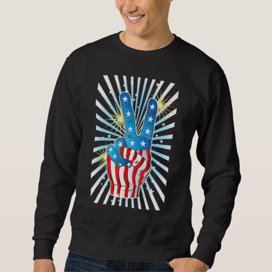 American Flag Peace Sign Hand   Fourth of July Trui (Voorkant)