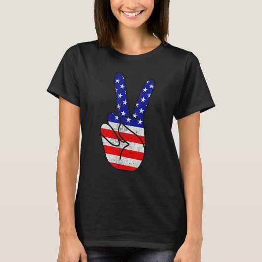 American Flag Peace Sign Hand Patriotic 4th Of Jul T-shirt (Voorkant)