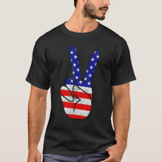 American Flag Peace Sign Hand Patriotic 4th Of Jul T-shirt
