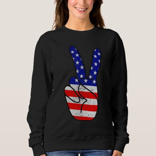American Flag Peace Sign Hand Patriotic 4th Of Jul Trui (Voorkant)