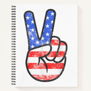 American Flag Peace Sign Hand T-Shirt Fourth of Ju Notitieboek