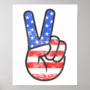 American Flag Peace Sign Hand T-Shirt Fourth of Ju Poster