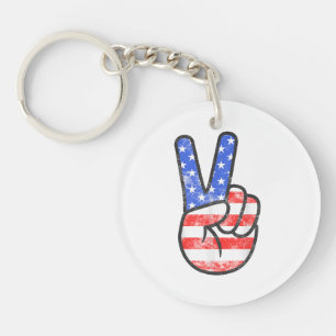 American Flag Peace Sign Hand T-Shirt Fourth of Ju Sleutelhanger
