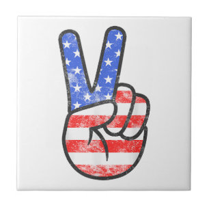 American Flag Peace Sign Hand T-Shirt Fourth of Ju Tegeltje