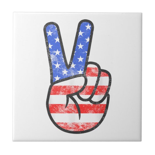 American Flag Peace Sign Hand T-Shirt Fourth of Ju Tegeltje (Voorkant)