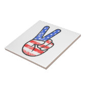 American Flag Peace Sign Hand T-Shirt Fourth of Ju Tegeltje (Zijkant)