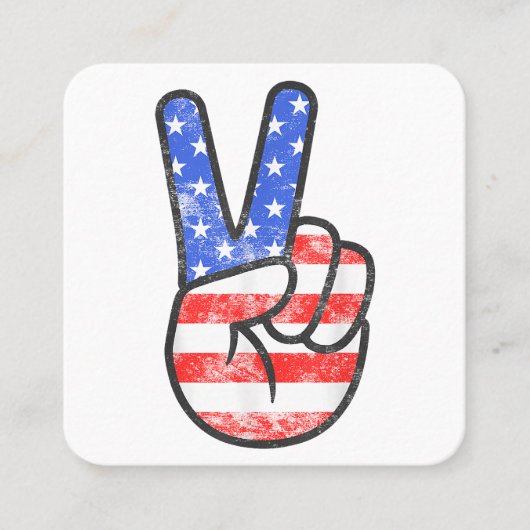 American Flag Peace Sign Hand T-Shirt Fourth of Ju Vierkante Visitekaartje (Voorkant)
