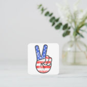 American Flag Peace Sign Hand T-Shirt Fourth of Ju Vierkante Visitekaartje (Staand voorkant)