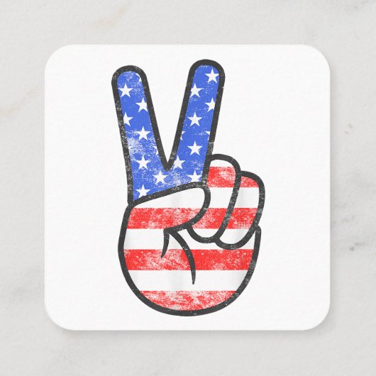 American Flag Peace Sign Hand T-Shirt Fourth of Ju Vierkante Visitekaartje (Achterkant)
