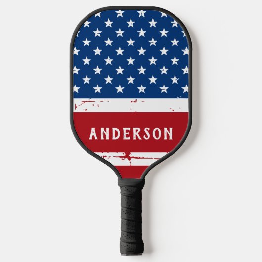 American Flag Personalized Stars Stripes Patriotic Pickleball Paddle (Voorkant)