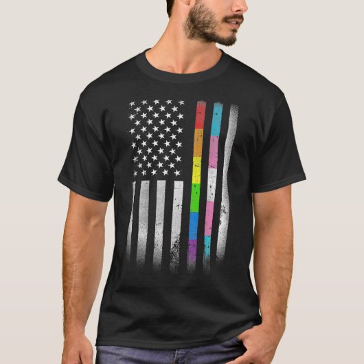 American Flag Rainbow Homosexual Rights LGBT LGBTQ T-shirt (Voorkant)