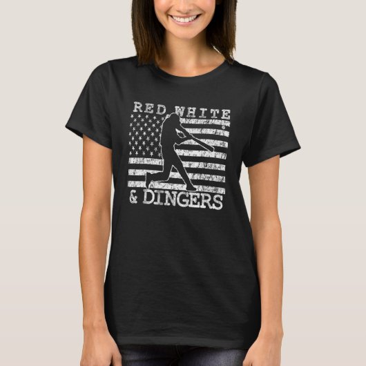 American Flag Red White and Dingers Baseball Softb T-shirt (Voorkant)