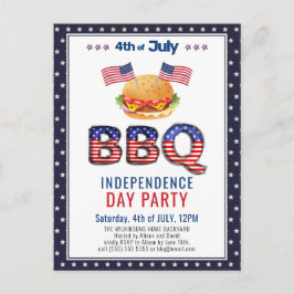 American Flag Red White Blue 4th of JULY BBQ Uitnodiging Briefkaart