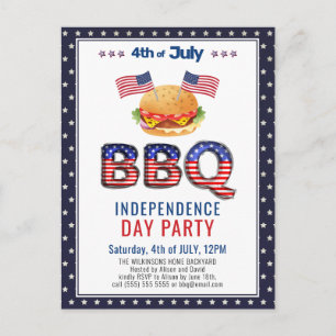 American Flag Red White Blue 4th of JULY BBQ Uitnodiging Briefkaart