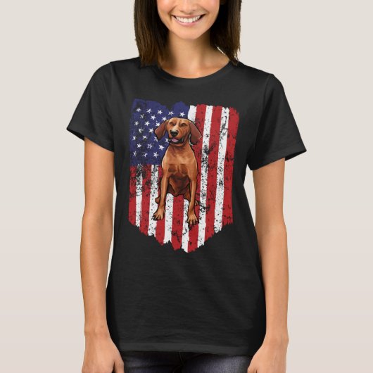 American Flag Redbone Coonhound 4th Of July USA T-shirt (Voorkant)