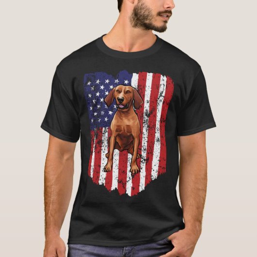 American Flag Redbone Coonhound 4th Of July USA T-shirt (Voorkant)