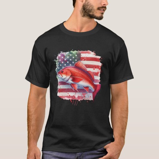 American Flag Redfish Fishing T-shirt (Voorkant)