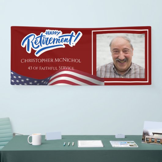 American Flag Retirement Banner with Custom Photo  (Beurs)