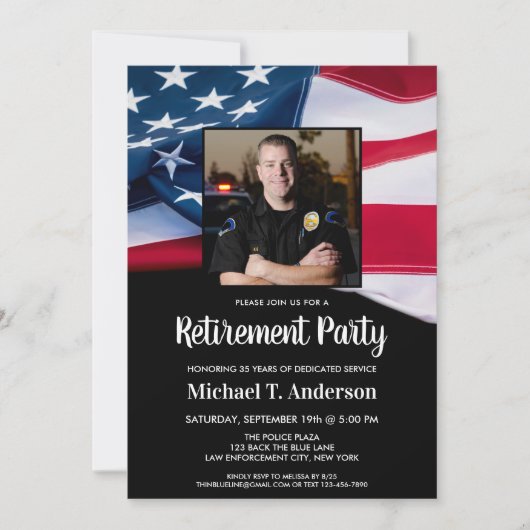American Flag Retirement Patriotic Photo Police Kaart (Voorkant)