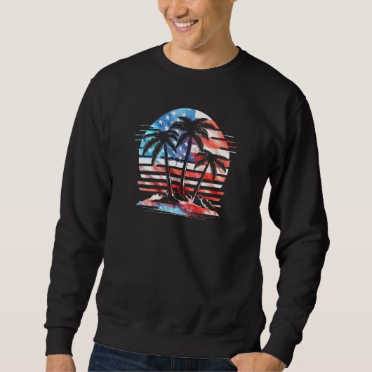 American Flag Retro Beach Palm Trees 4th of July P Trui (Voorkant)