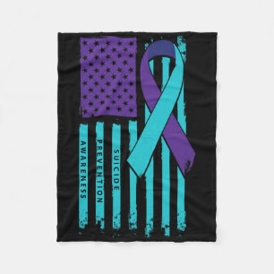 American Flag Ribbon Suicide Awareness Mental Heal Fleece Deken