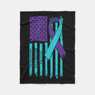 American Flag Ribbon Suicide Awareness Mental Heal Fleece Deken
