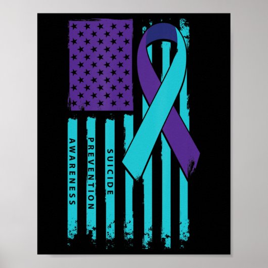 American Flag Ribbon Suicide Awareness Mental Heal Poster (Voorkant)