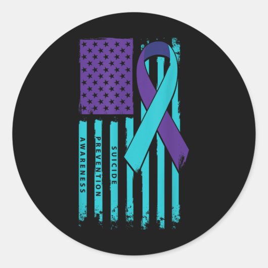 American Flag Ribbon Suicide Awareness Mental Heal Ronde Sticker (Voorkant)