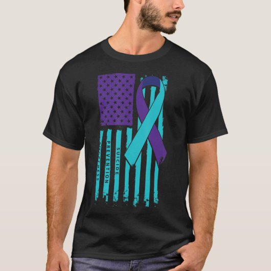 American Flag Ribbon Suicide Awareness Mental Heal T-shirt (Voorkant)