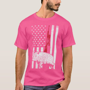 American Flag Rifle Hog Boar Pig Pistool Jagen Ver T-shirt