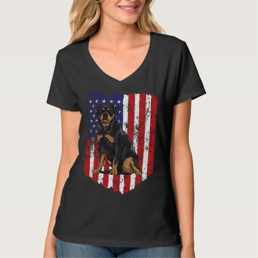 American Flag Rottweiler 4th Of July USA T-shirt (Voorkant)